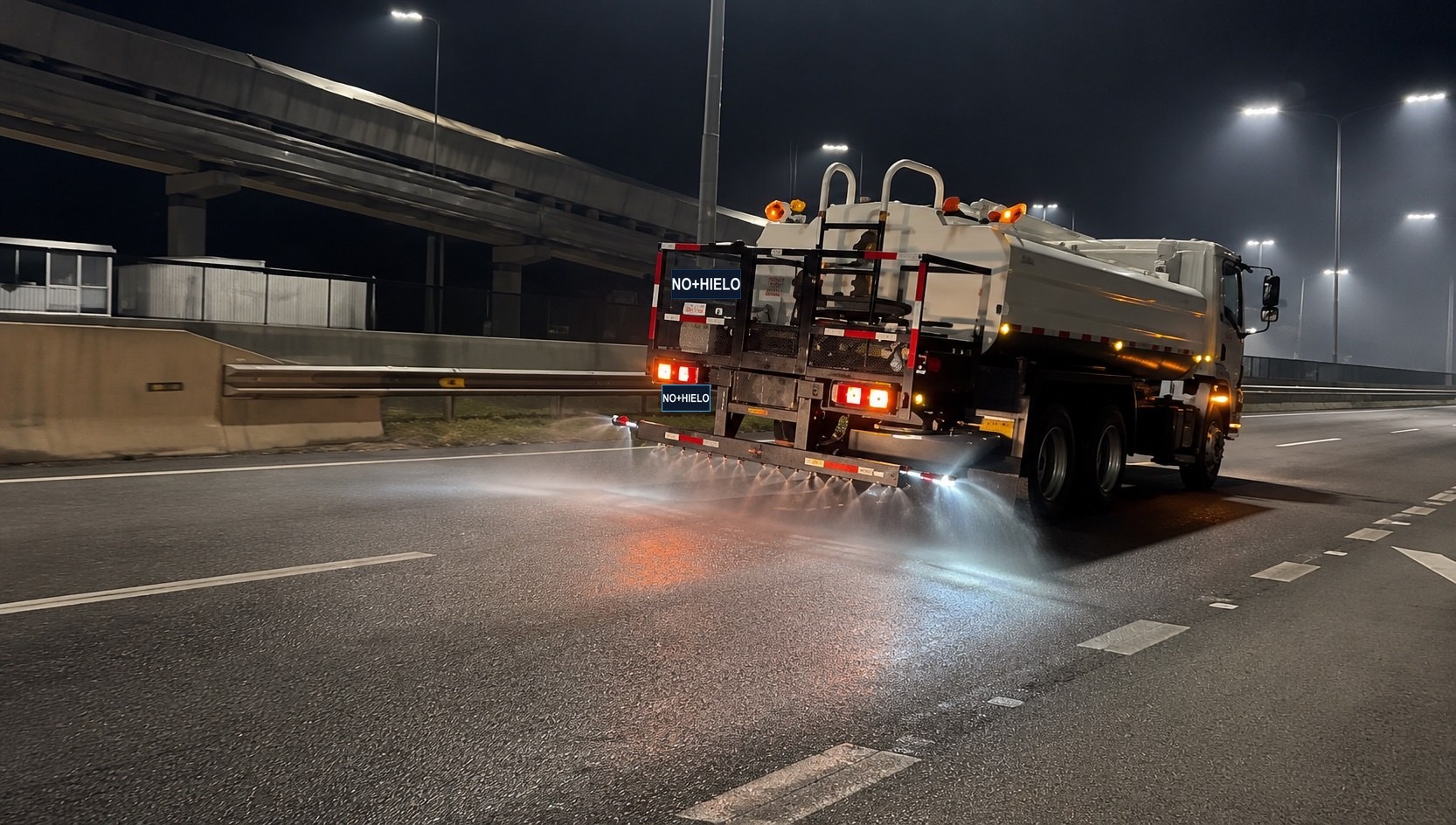 Aplicación nocturna de control de hielo en Ruta 5 Sur